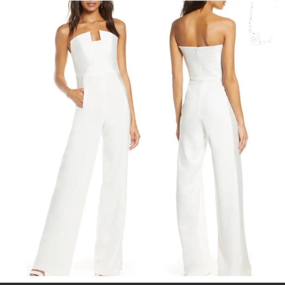 Black Halo Lena Tuxedo Strapless white Jumpsuit size 0